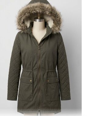 Gap Women’s Full-Zip Utility Parka Jacket with Removable Faux-Fur Hood Trim  M